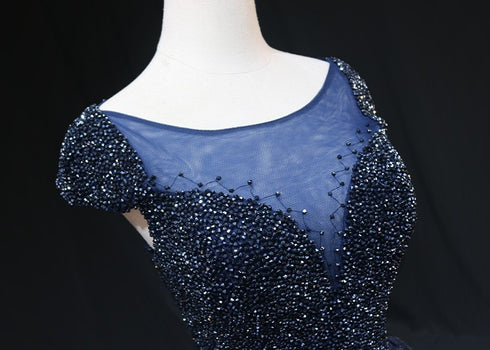 Gothic Royal Blue Tulle Ball Gown Wedding Dress - Cap Sleeve Dress - Royal Blue Prom Dress Plus Size